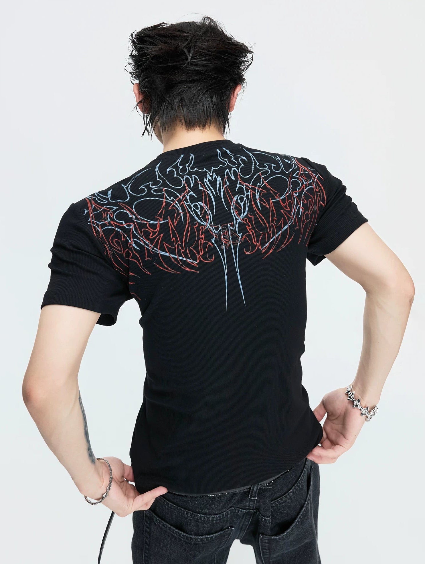 Gothic Flame Studded Slim Tee