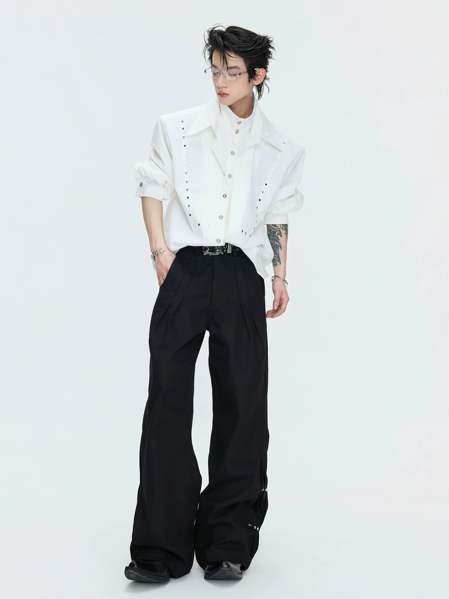 【26s May】Linen Blend Layered Studded Embroidered Shirt