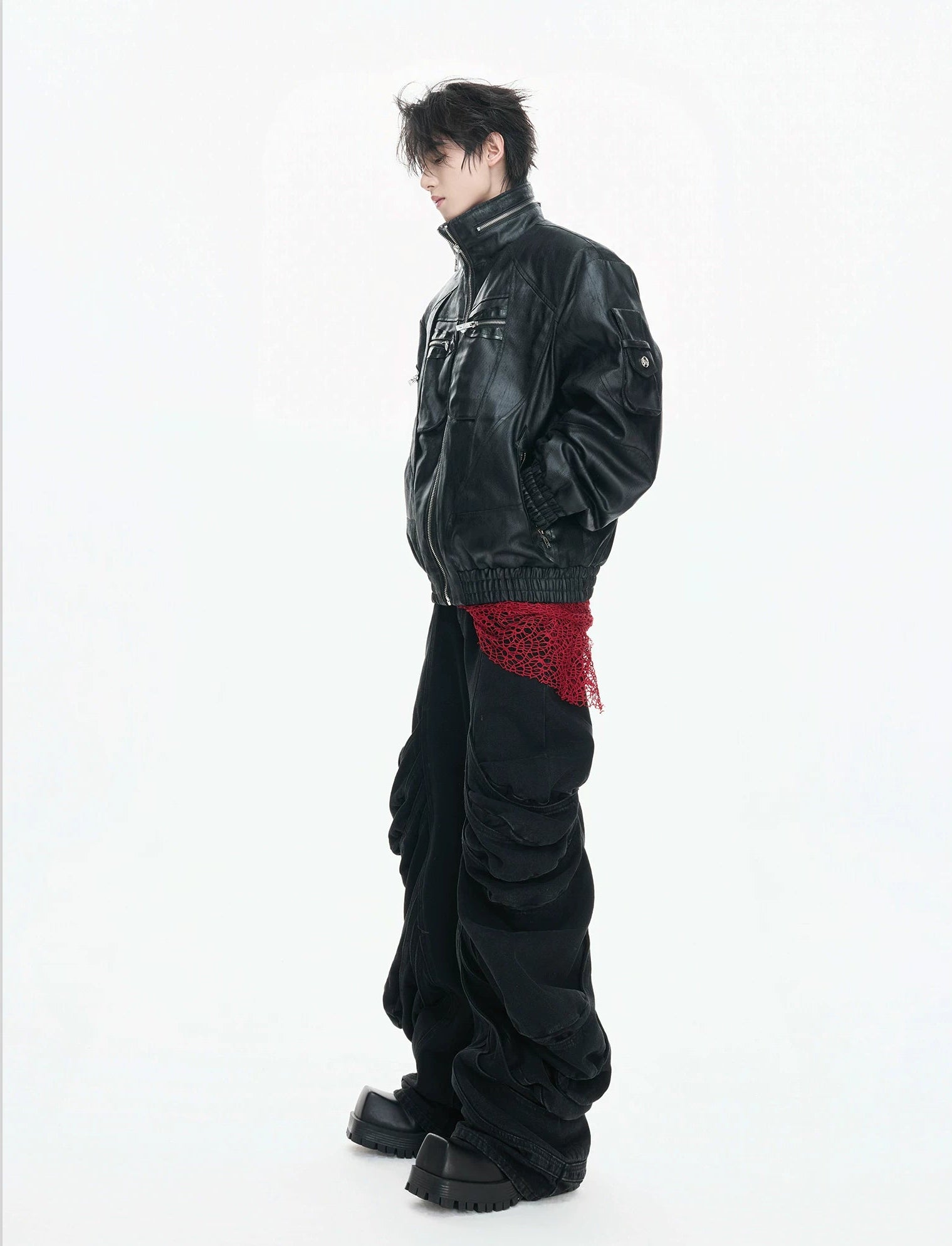 【26s Feb.】Waxed Deconstructed Multi-Zip Stand Collar Leather Jacket