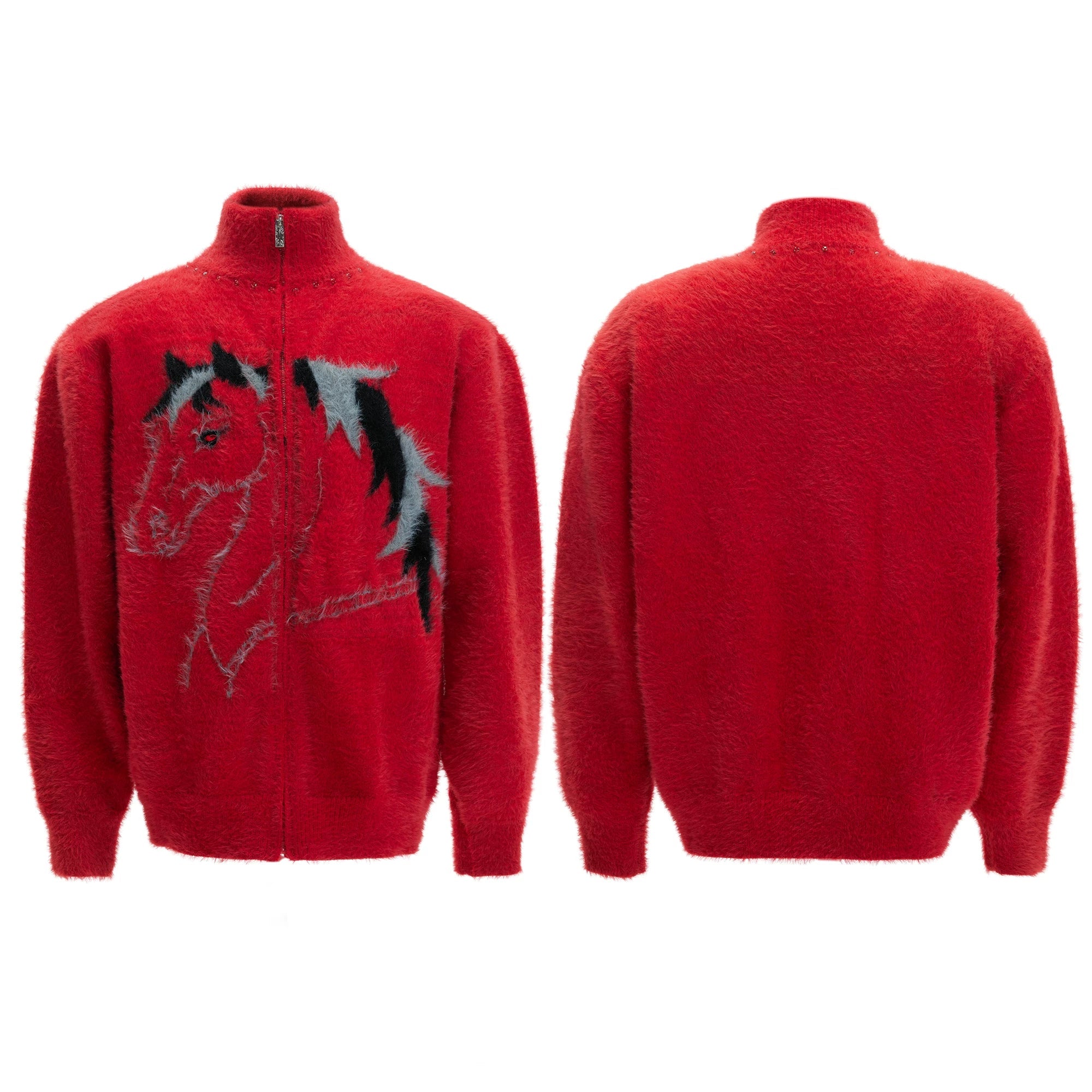 【26s Jan.】High-neck Horse Pattern Knit Cardigan