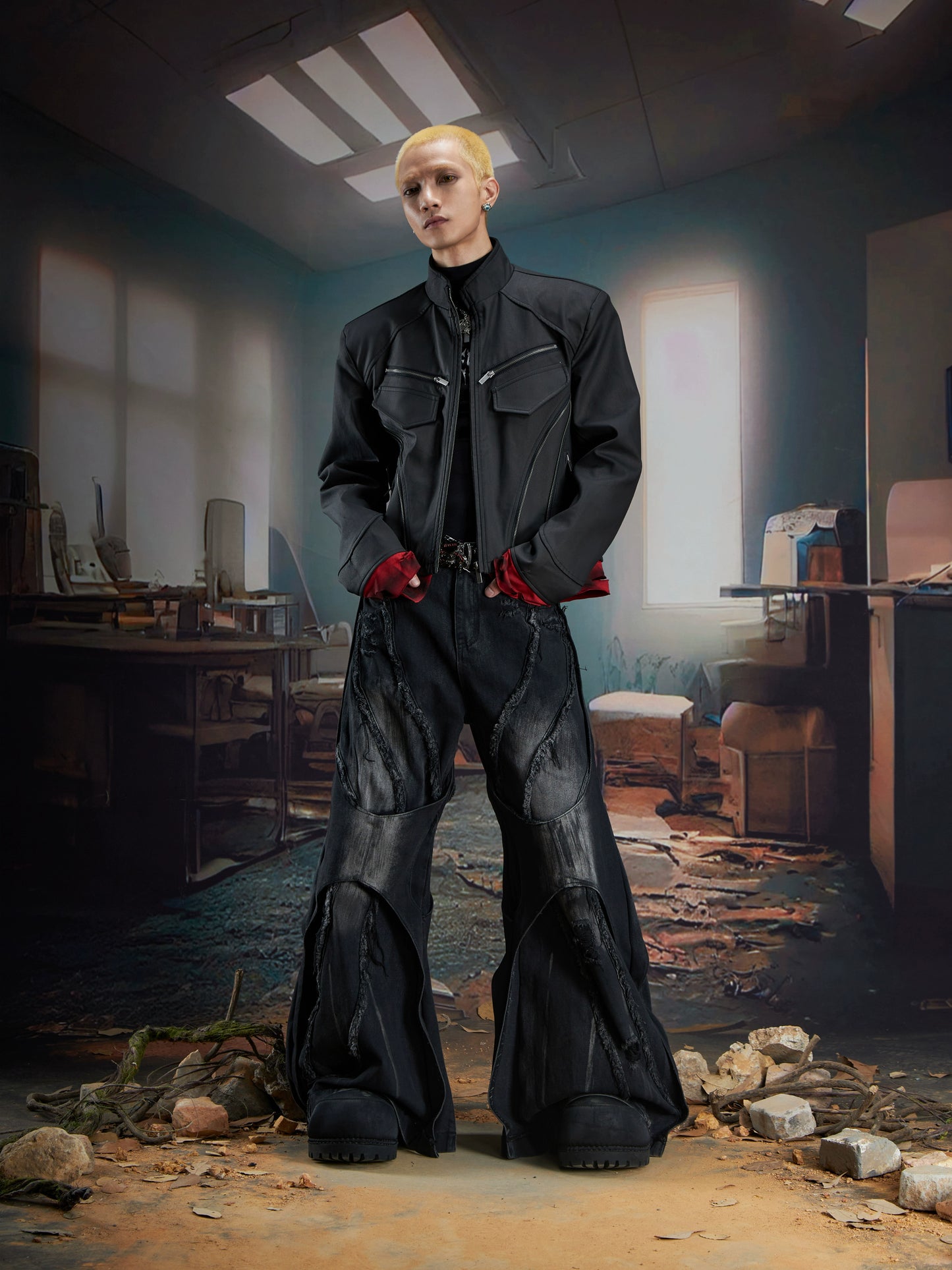 【25s Oct.】Dark Deconstructed Patchwork Leather Jacket