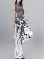 【25s Jul.】Ink-Print Washed High-Waist Loose Jeans