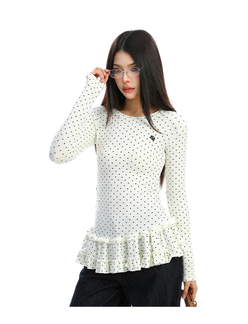 【25s Dec.】Polka Dot Ruffled Round Neck Base Layer