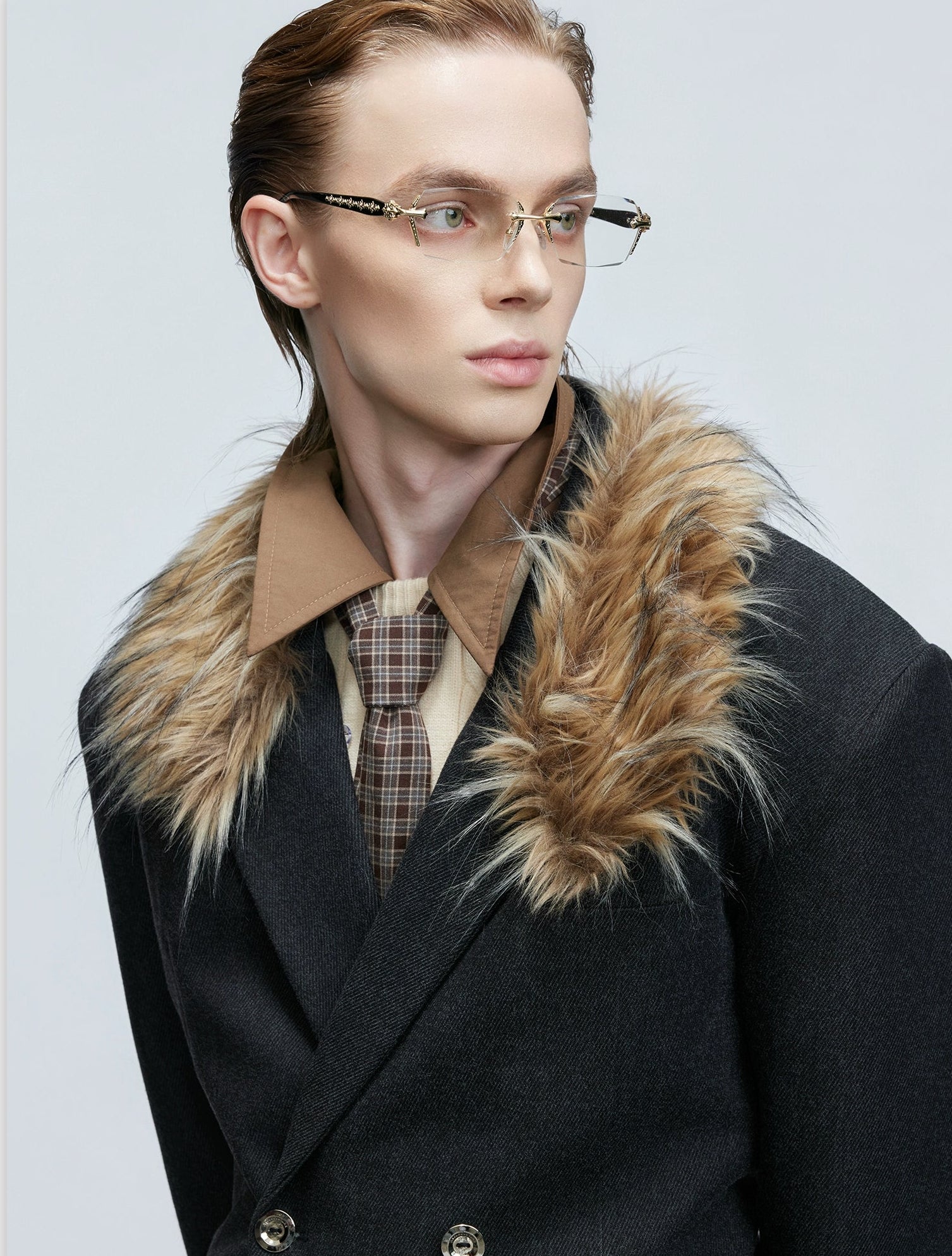 【25s Nov.】Elegant Detachable Fur Collar Wool Suit/Trousers