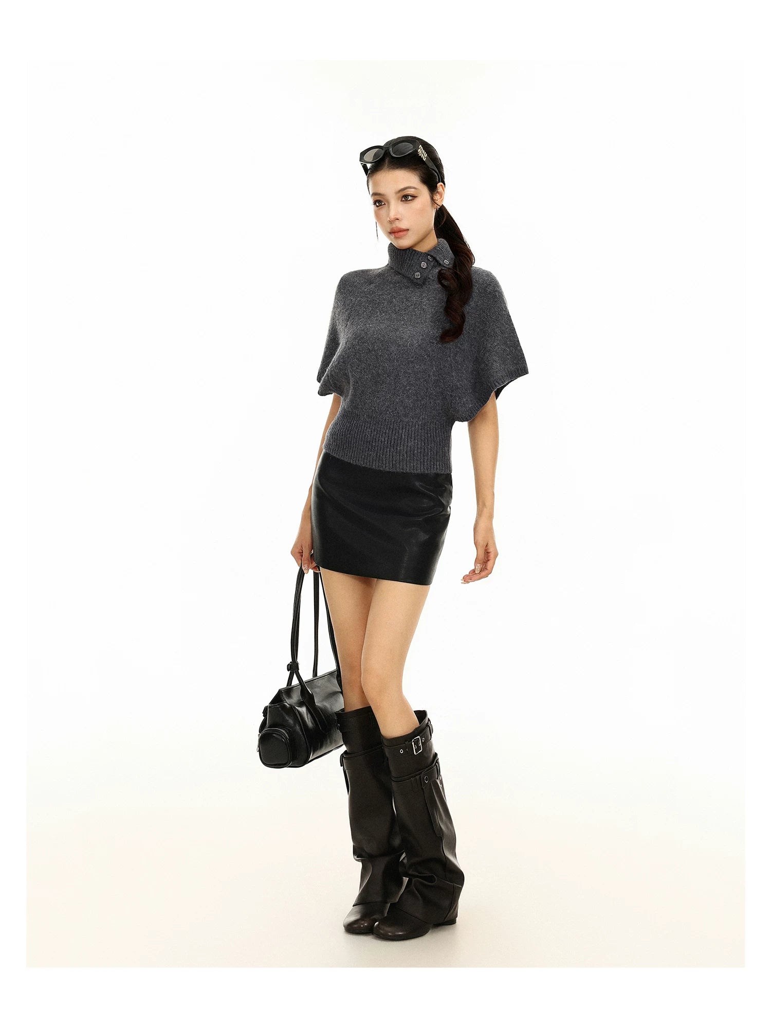 Rabbit Fur Collar Batwing Sweater