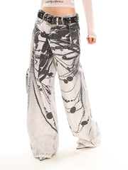 【25s Jul.】Cross Chain Print Street Loose Wide Jeans