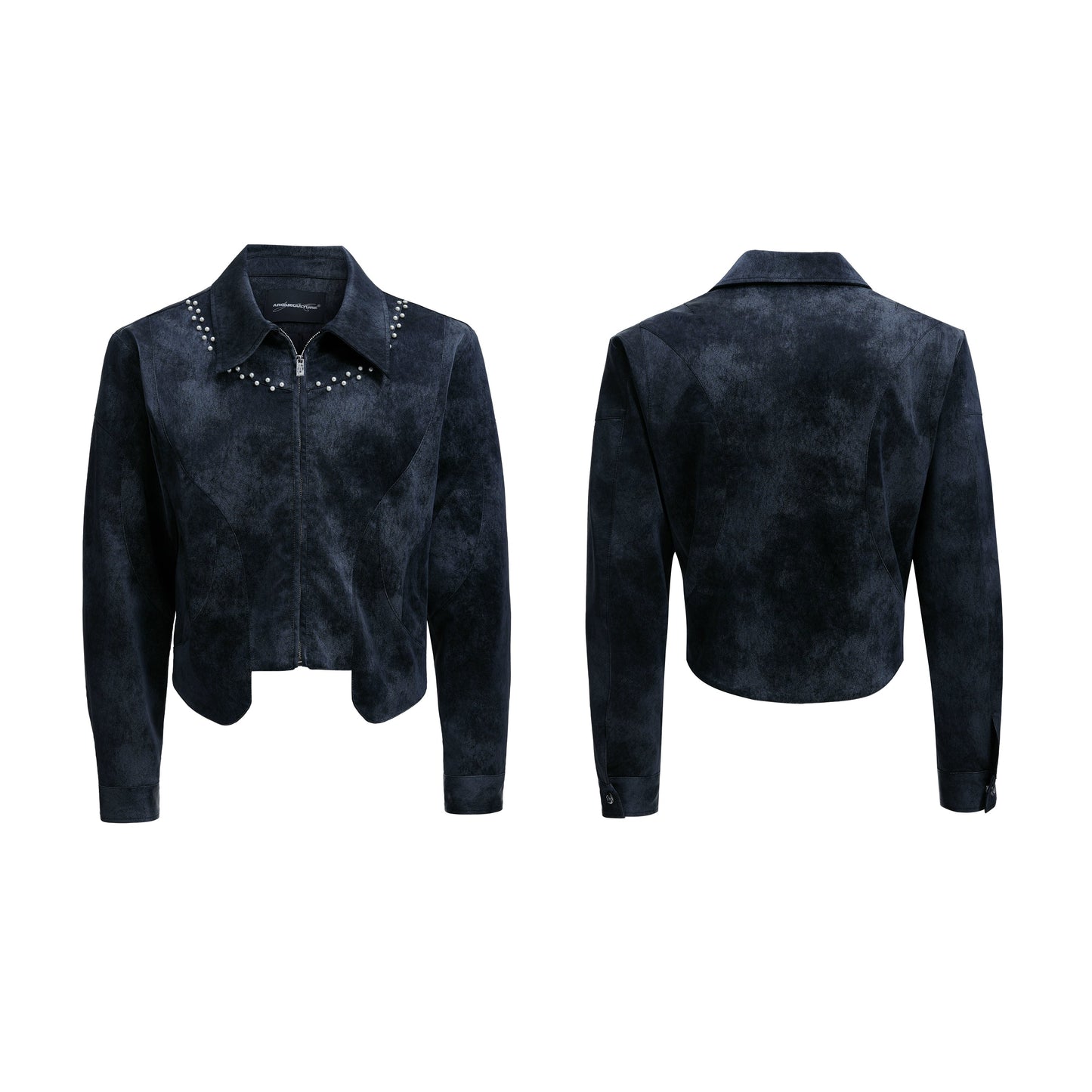 【25s Aug.】Pearl Deconstructed Textured Cropped Leather Jacket