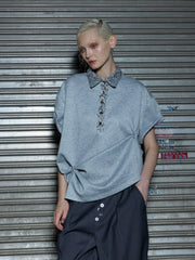 【25s Jun.】Sequined Safety Pin Polo Shirt T-shirt