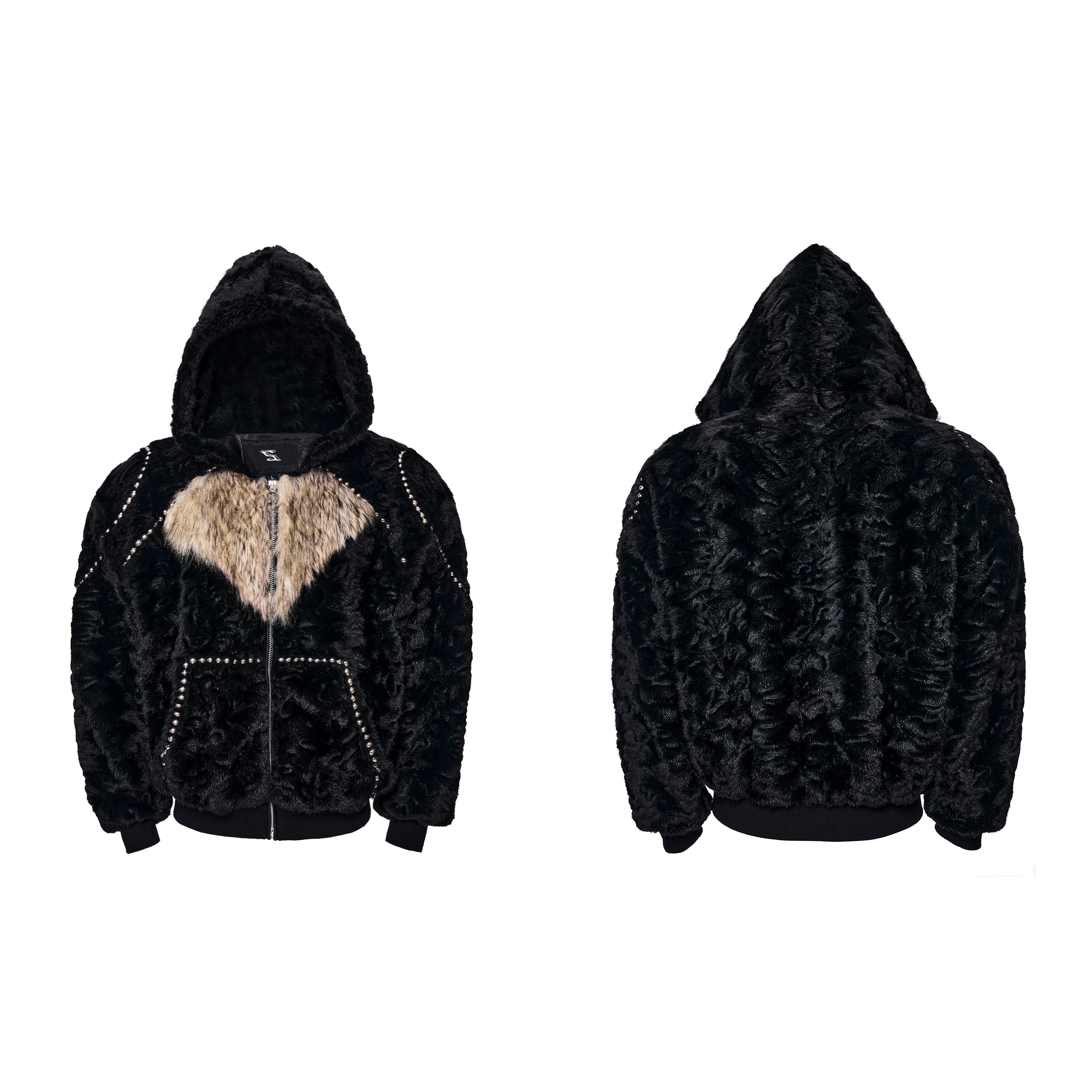 【25s Nov.】Contrast Color Heart Thickened Faux Mink Hooded Jacket / Pants