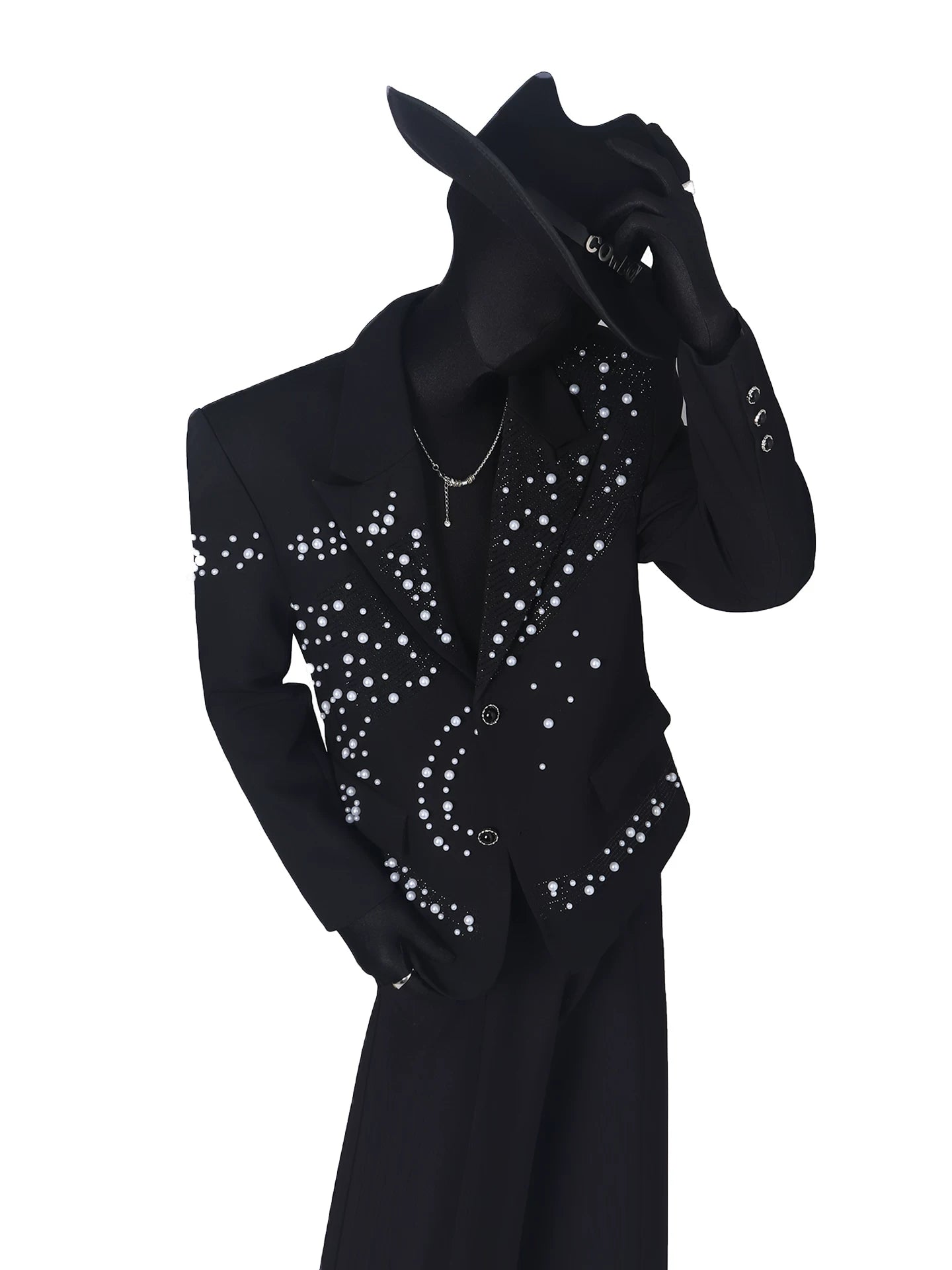 【26s May.】Pearl Embellished Heavy Detail Black Blazer