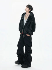 【26s Feb.】Matte Waxed Deconstructed Horsehair Hooded Leather Jacket