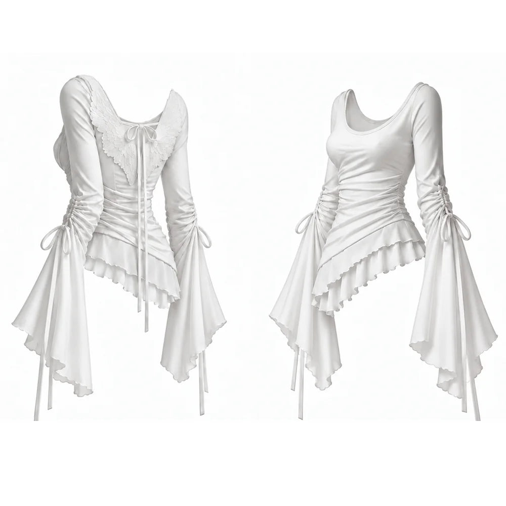 Angel Wing Ruched Long Sleeve Top