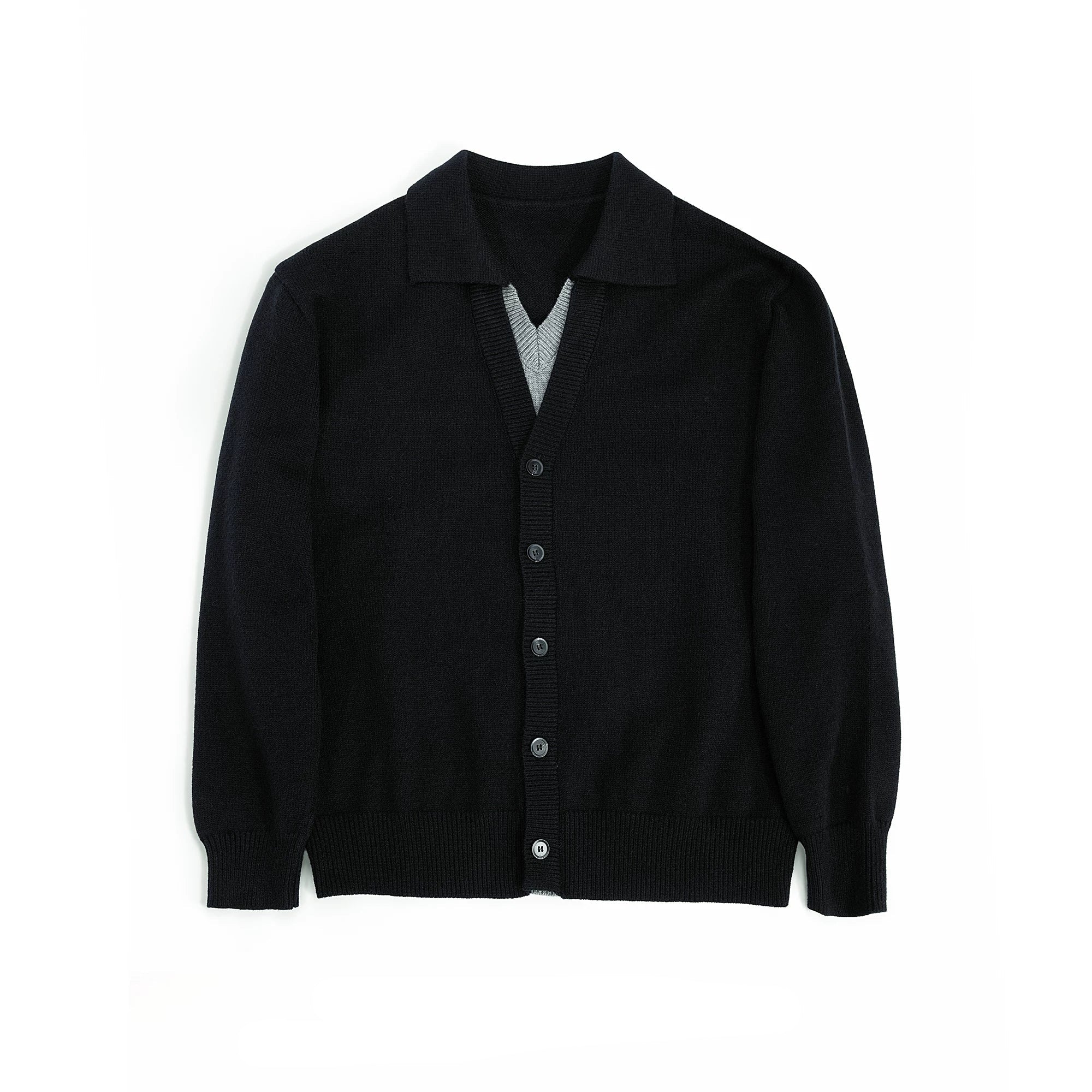 Double V-Neck Contrast Layered Sweater