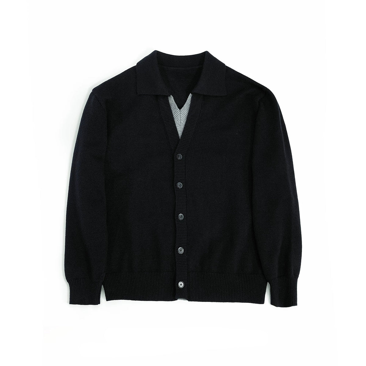 Double V-Neck Contrast Layered Sweater