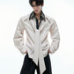 【25s Aug.】Diamond-embellished Ribbon-trimmed Shirt