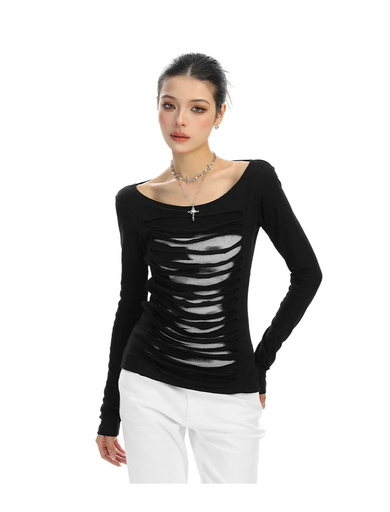 【26s Feb.】Cut-Out Open-Back Long-Sleeve Slim Fit Top