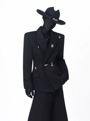 【26s Apr.】Metal-Embellished Waist-Defining Blazer