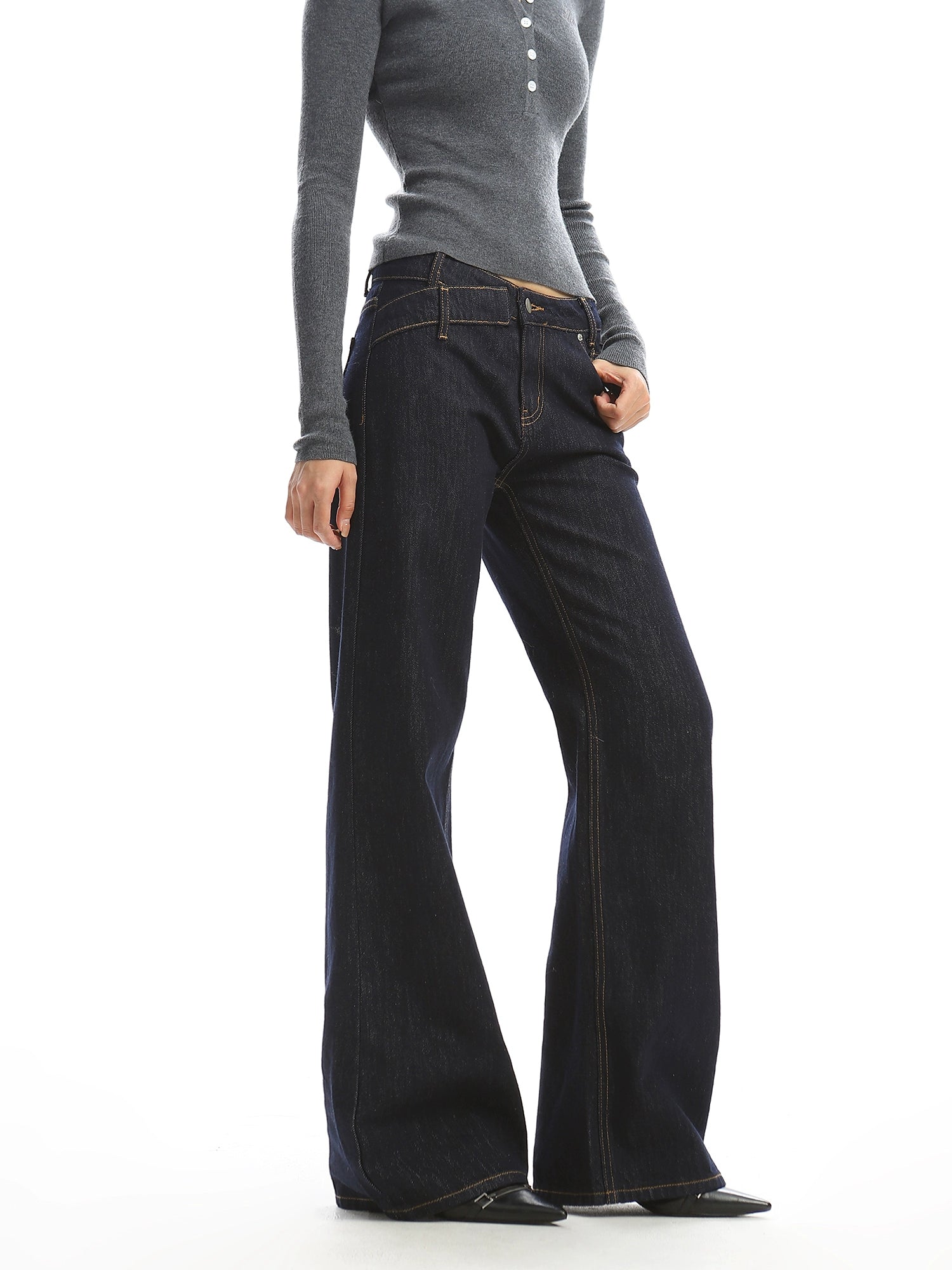 【25s Dec.】Studded Washed Irregular Waistband Jeans