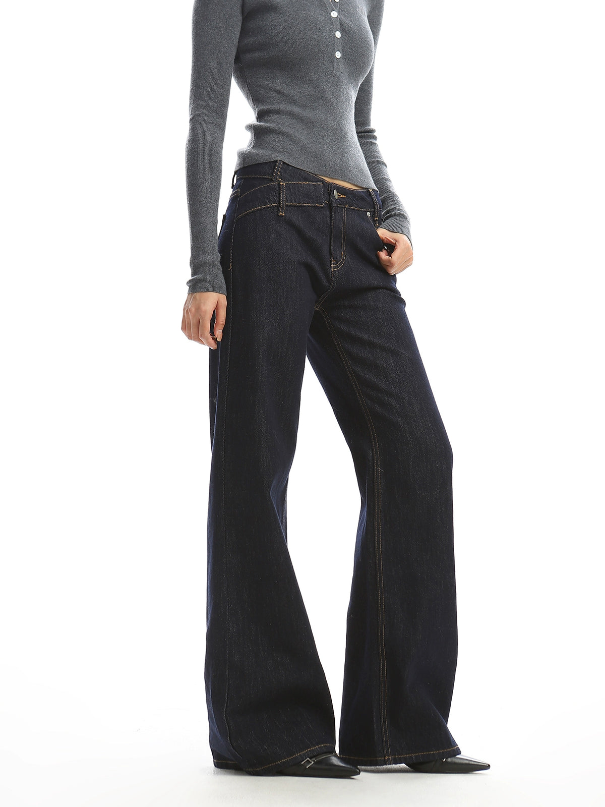【25s Dec.】Studded Washed Irregular Waistband Jeans