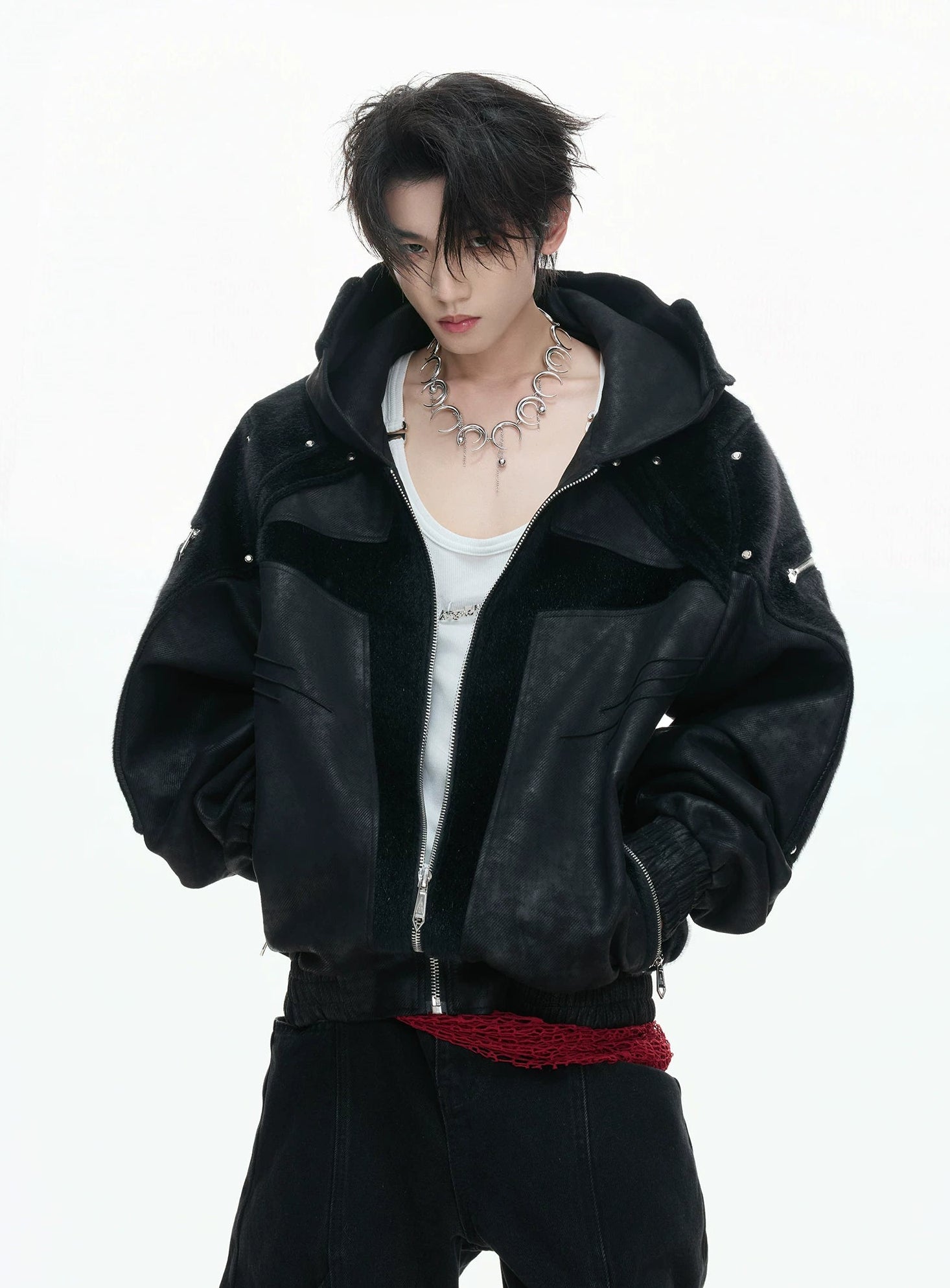 【26s Feb.】Matte Waxed Deconstructed Horsehair Hooded Leather Jacket