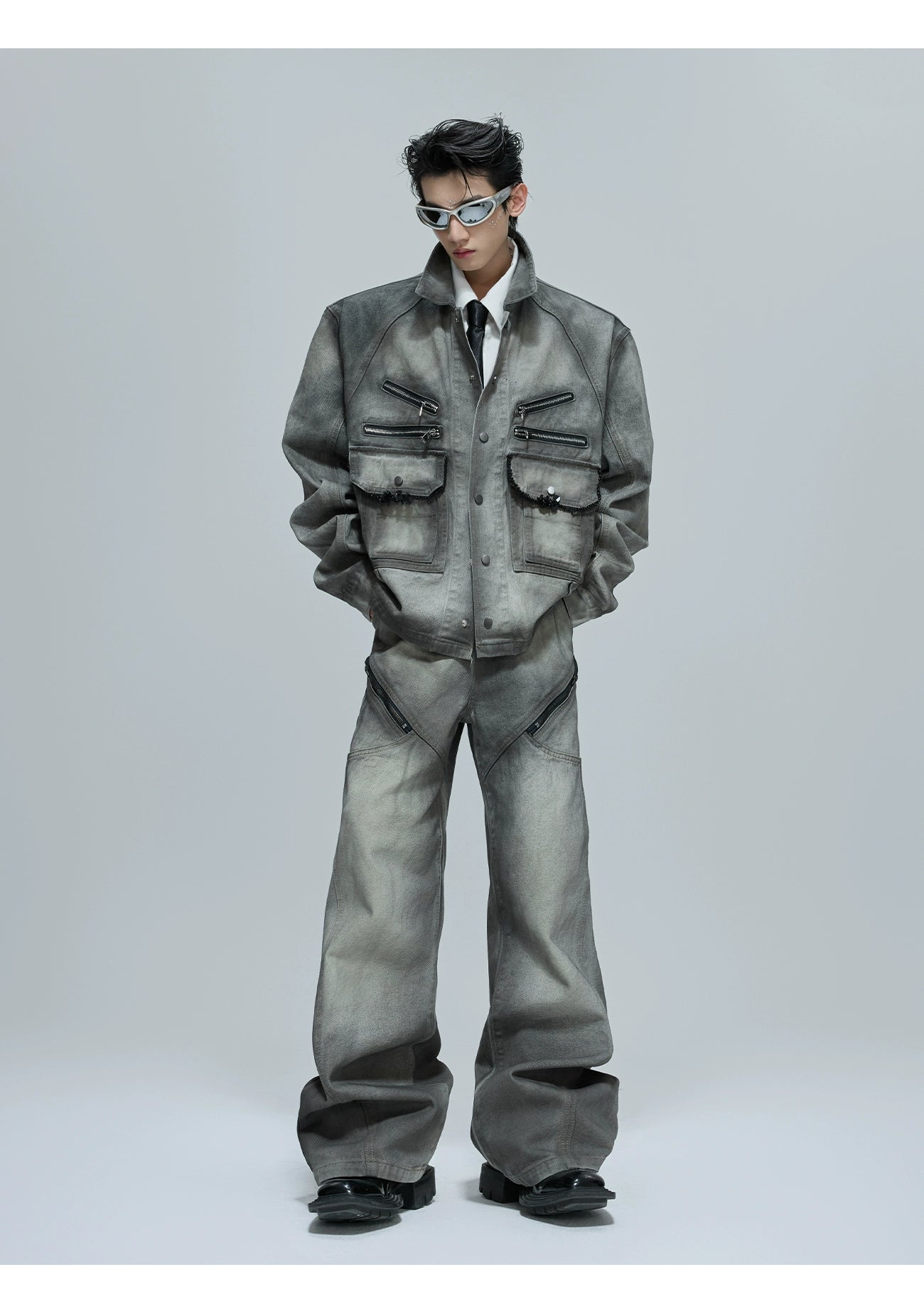 【25s Oct.】Wasteland-style Soft Denim Top/Deconstructed Zippered Flared Pants