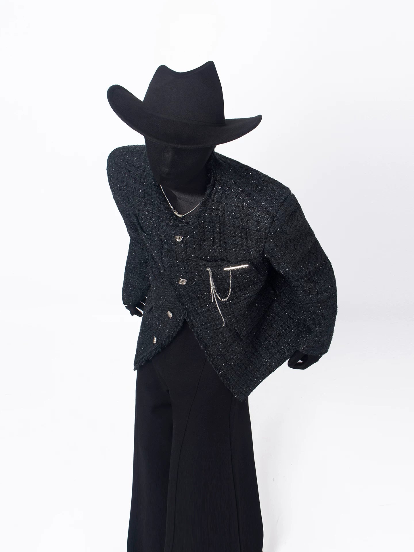 Frayed Trim Cropped Tweed Jacke
