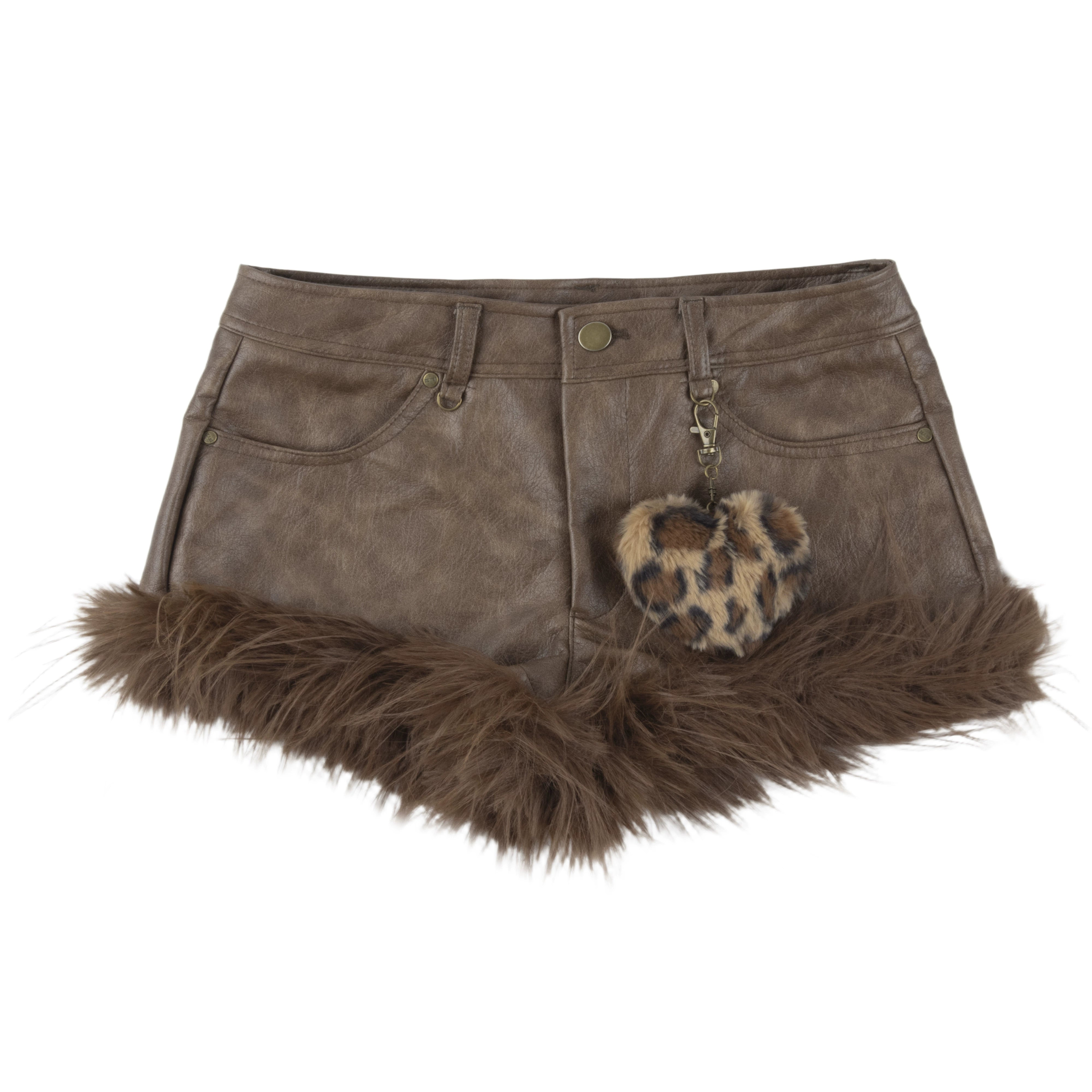 【25s Dec.】Hot Girl Fur Collar Off-shoulder Tie Top/ Leather Pants