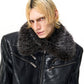 Crocodile Fur Collar Short Leather Jacket