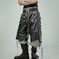 【25s Jul.】Tie-straps Glossy Coating Stitching Honeycomb Mesh Cropped Shorts