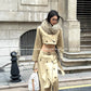 Elegant Khaki Short Trench Coat + Skirt Set