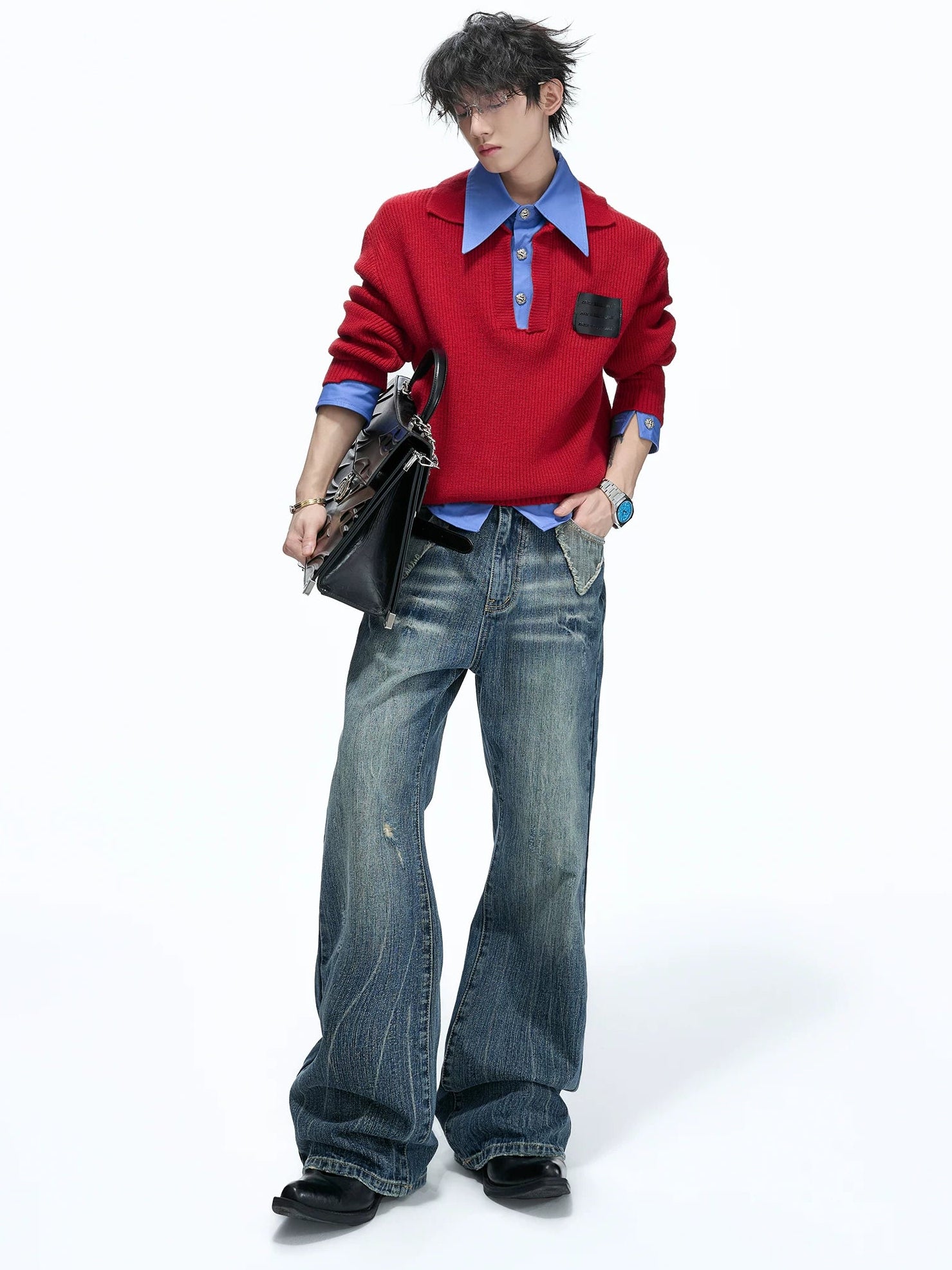 Layered Shirt Knit Sweater