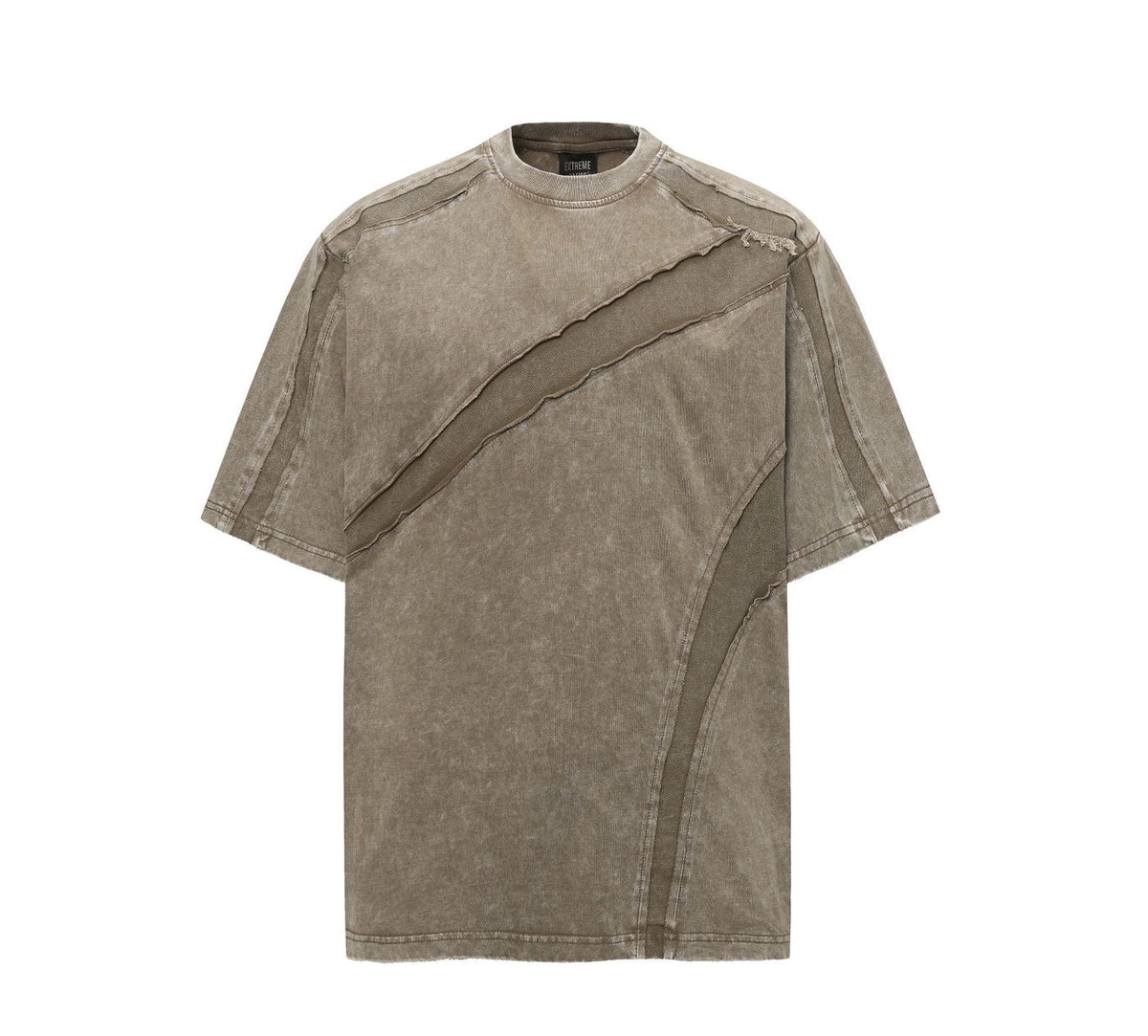 【25s Jul.】Cut-Out Spliced Washed Round Neck Short Sleeve T-Shirt