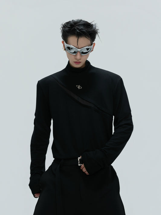 【25s Nov.】High-neck Deconstructed Base Layer High-elastic Metallic T-shirt