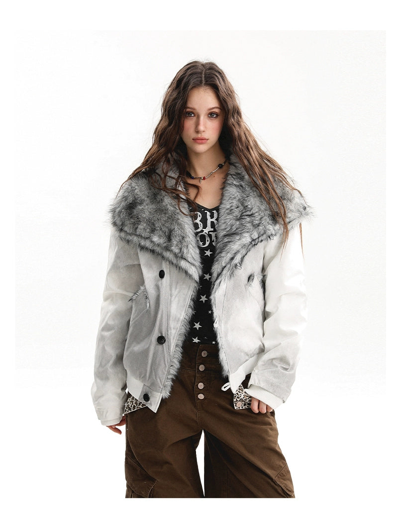 【25s Nov.】Oversized Collared Fur Trim Cotton Coat
