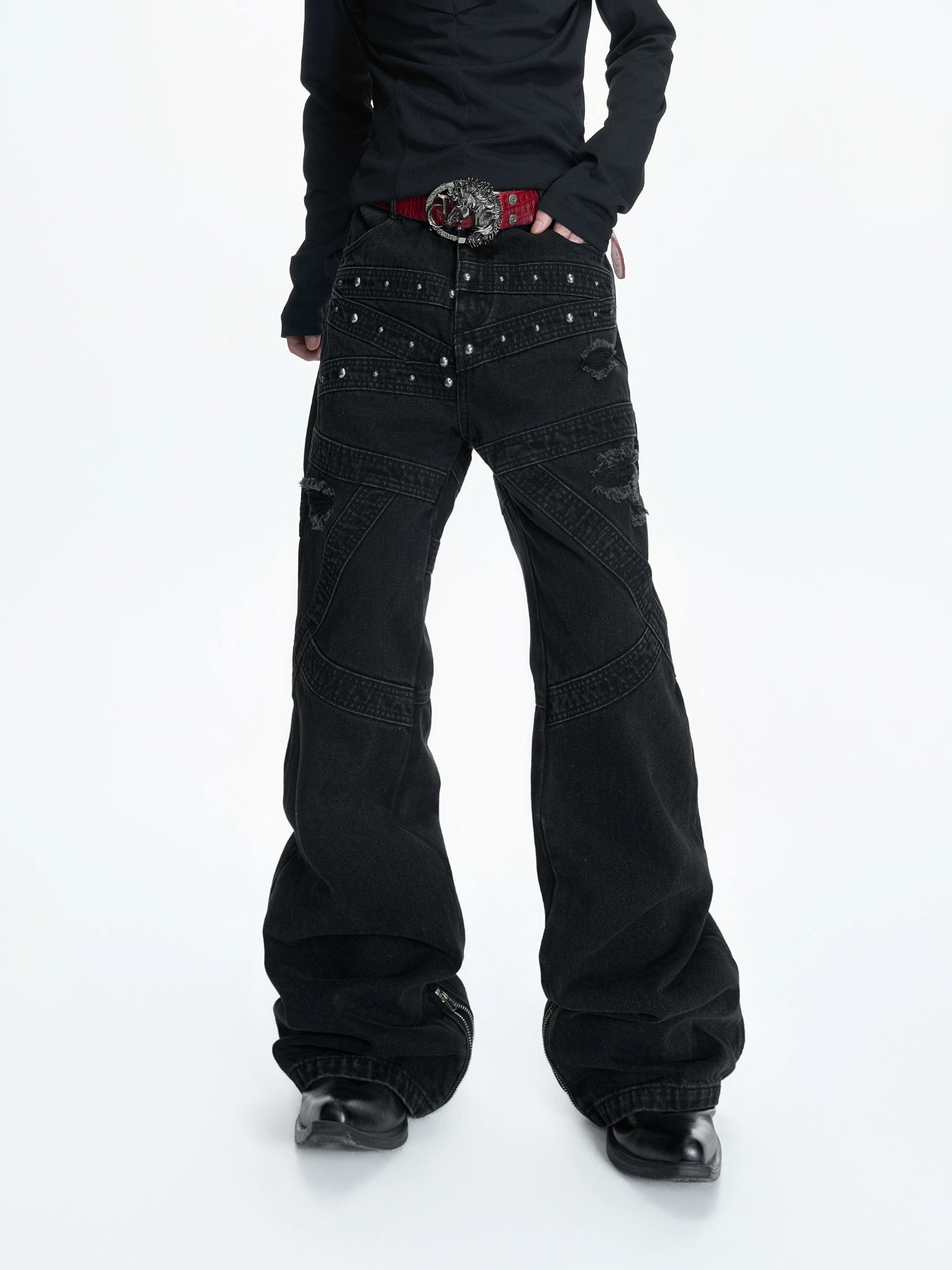 【26s Mar.】Studded Washed Curved Denim Pants