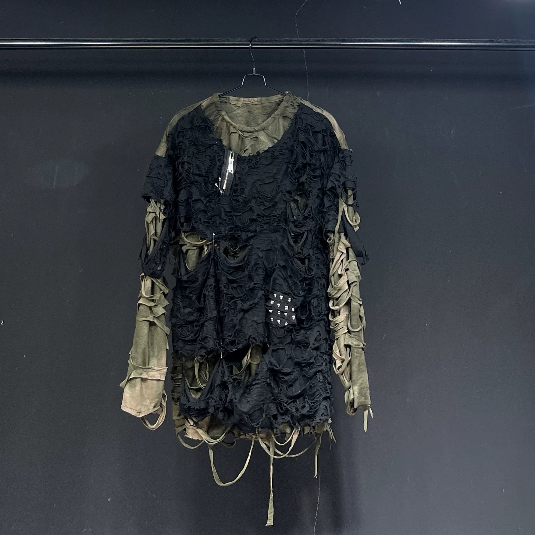 Distressed Black Oversized Long Sleeve T-Shirt