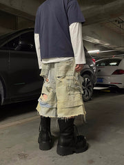 【25s Jun.】Double Waistband Dirty Wash Distressed Denim Shorts