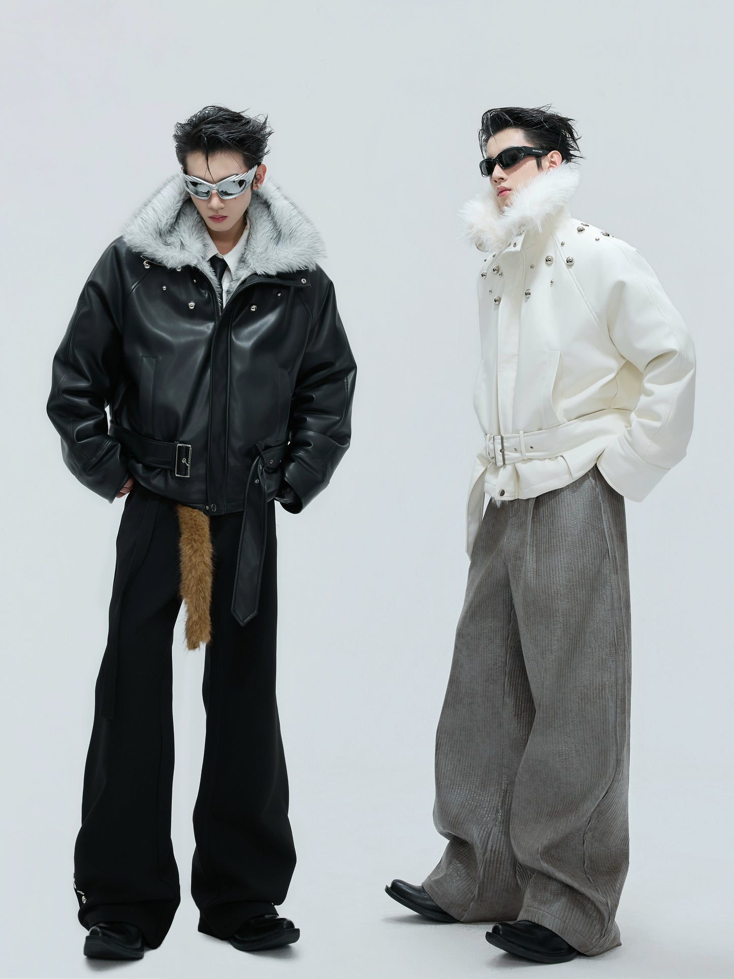 【25s Nov.】Riveted Faux Wolf Fur Collar Thickened Cotton Coat