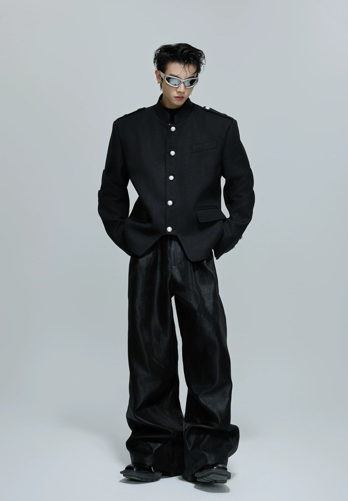 Stand-up Collar Stacked Panel Blazer