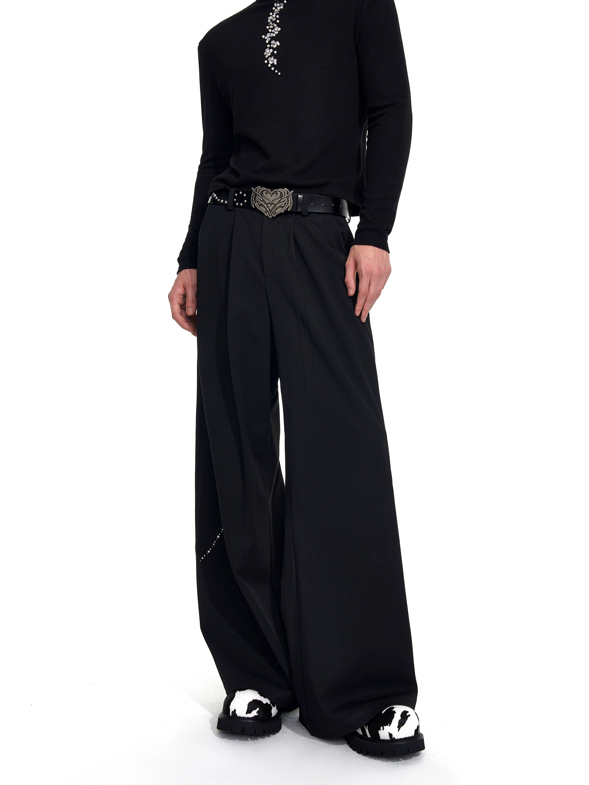 【25s Sep.】Patchwork Rhinestone Draped Suit Pants