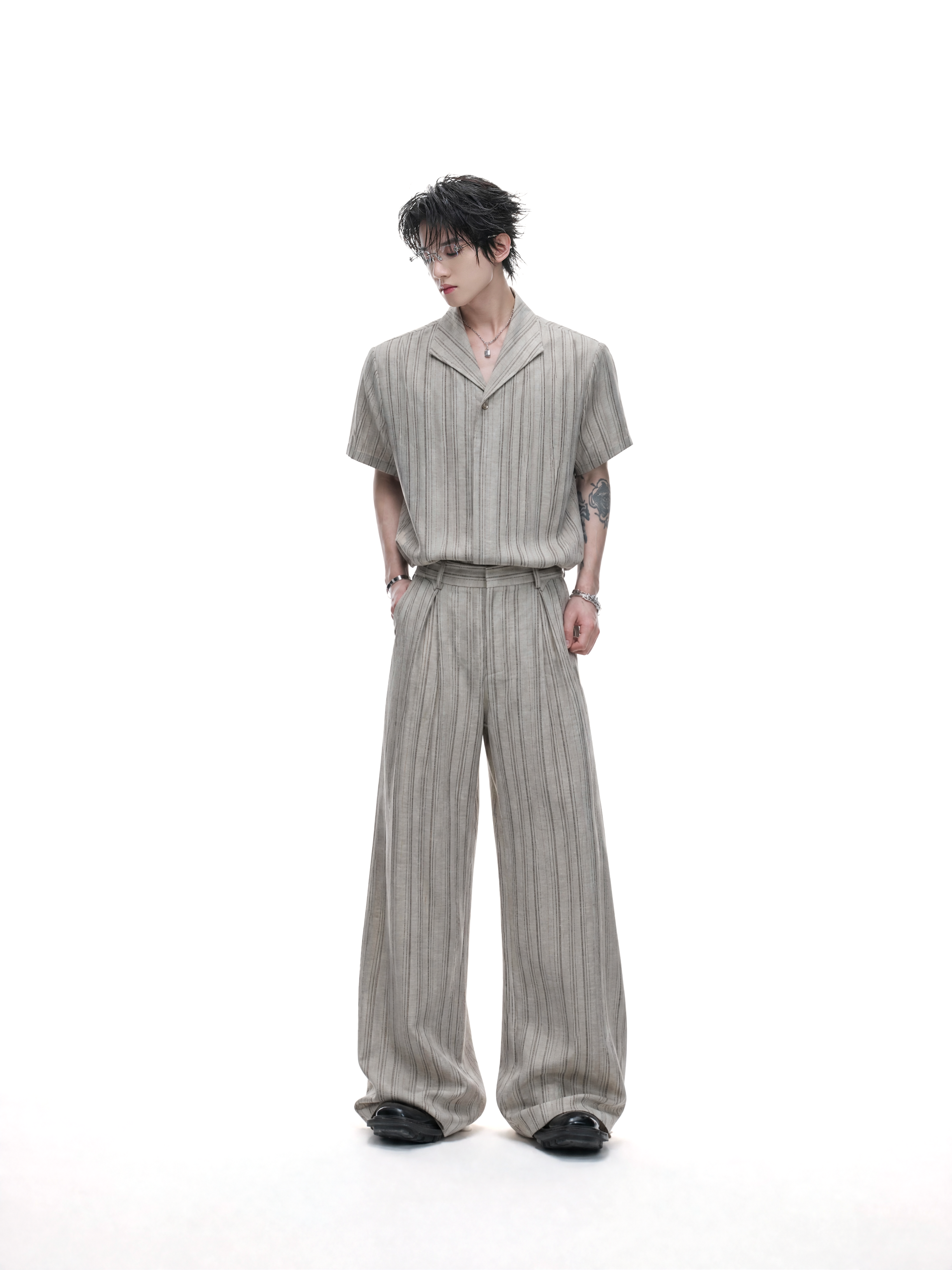 Vintage Stripe Cuban Collar Top / Pants