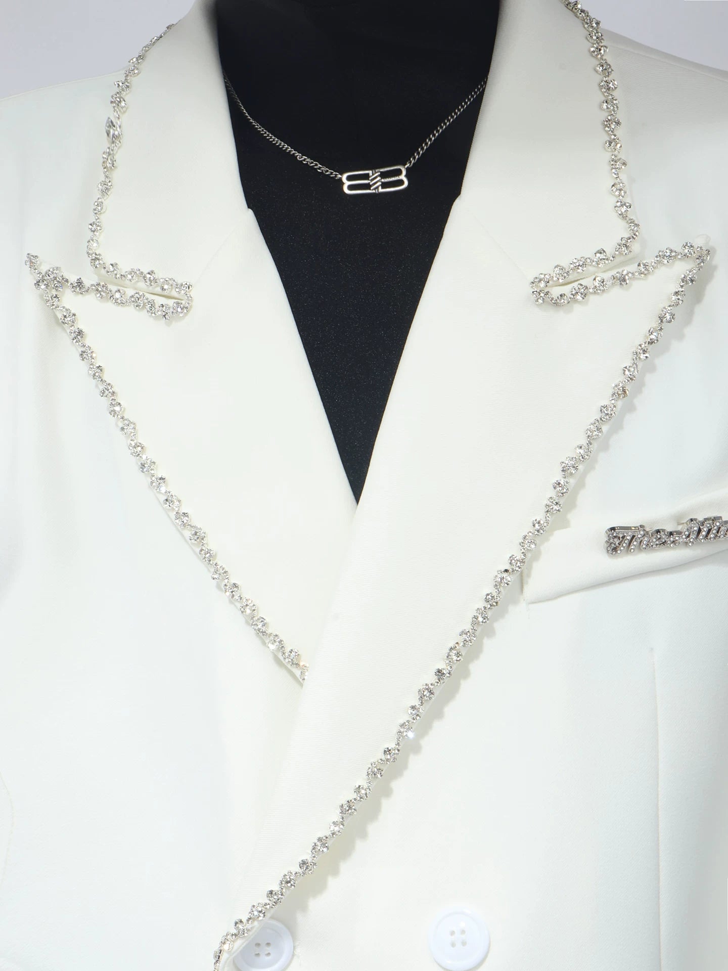 【26s Apr.】Crystal Embellished Padded Shoulder Blazer