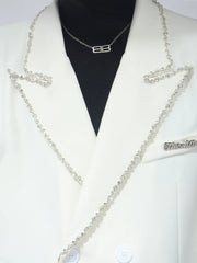 【26s Apr.】Crystal Embellished Padded Shoulder Blazer