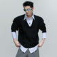 【25s Oct.】Shirt-paneled Button-down V-neck Sweater