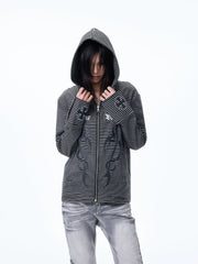 Striped Graphic Cropped Zip Hoodie