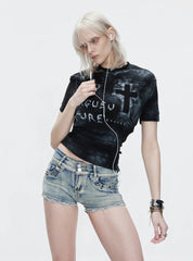 【26s May.】Distressed Cross Studded Slim Tee