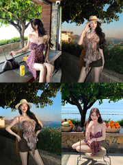 【26s May】Leopard Off-Shoulder Bandeau Two-Piece Set