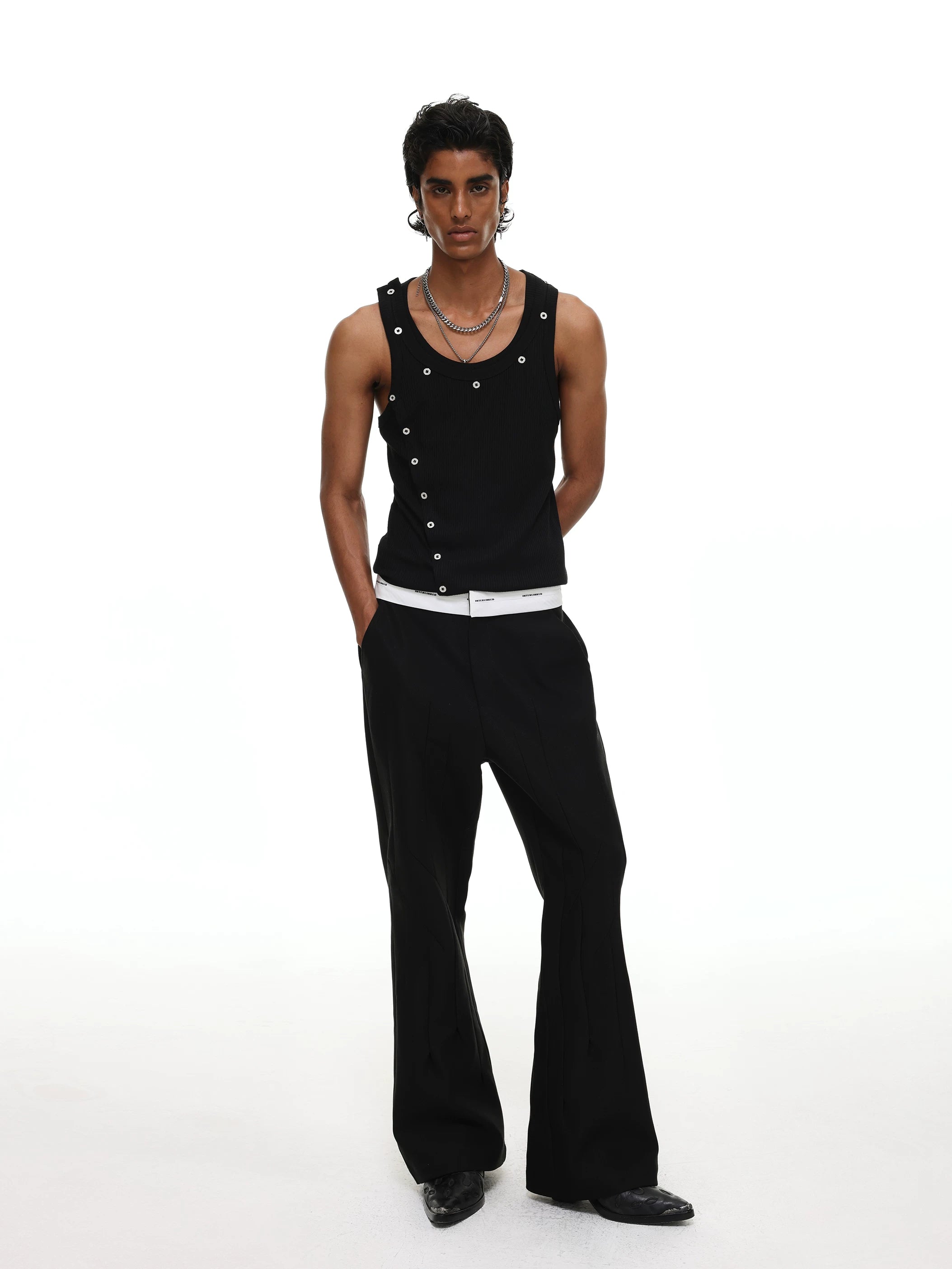 【26s May】Asymmetric Button Deconstructed Slim Tank Top