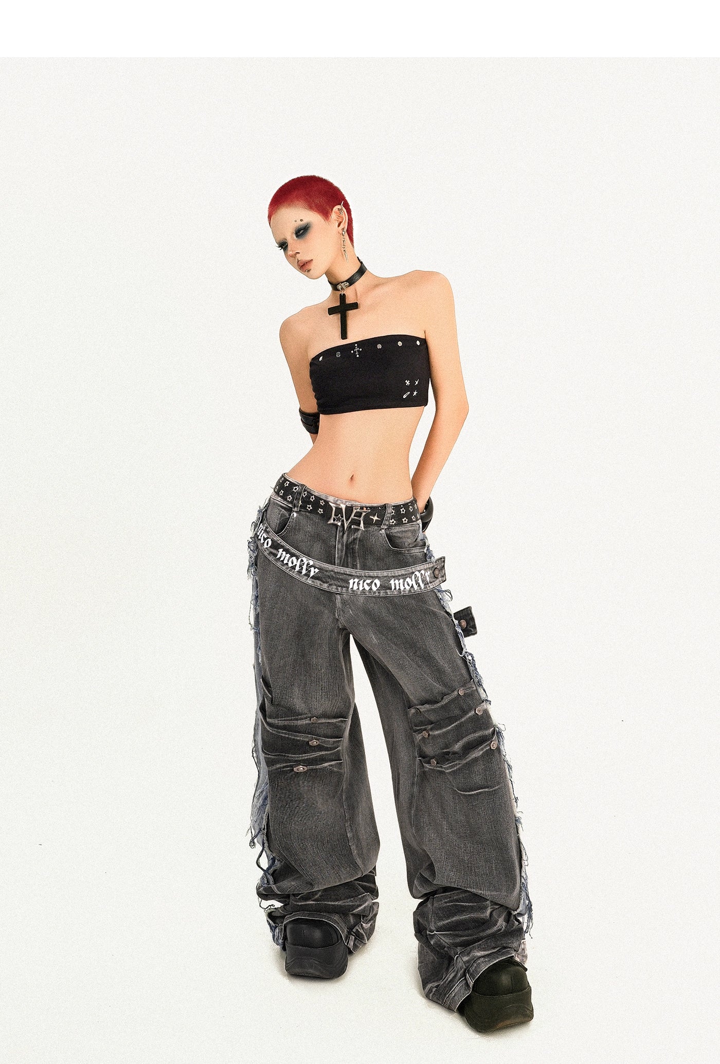 【25s Oct.】Punk Heavy-duty Raw-edge Washed Distressed Jeans