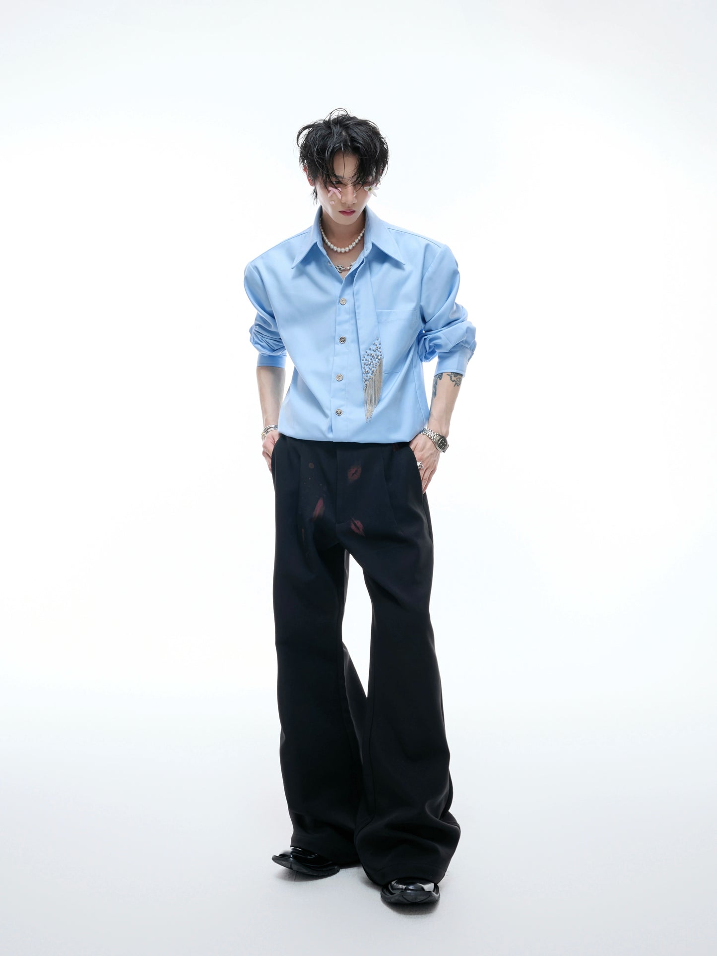【25s Aug.】Tie-stitched Shoulder-padded Shirt